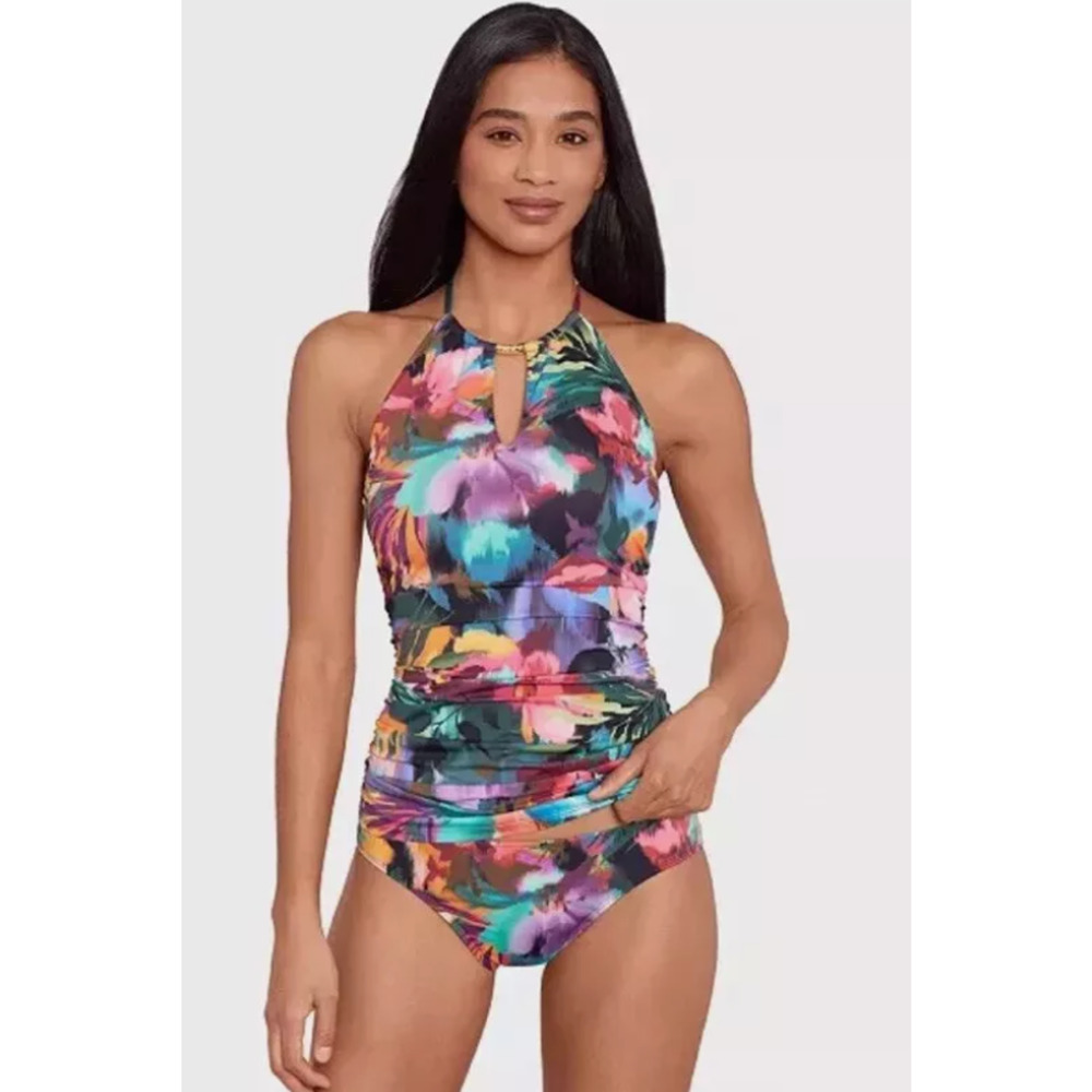 Lauren Ralph Lauren Women's High Neck Halter Tankini Swim Top Multi 10142